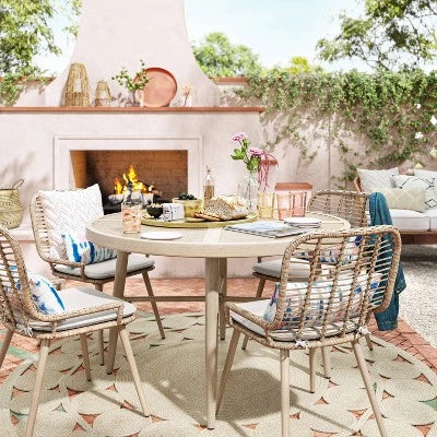 Leona 46" Round Crushed Bamboo Stamped Steel Patio Table