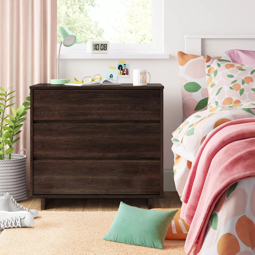 Modern 3 Drawer Dresser Espresso Room Essentials