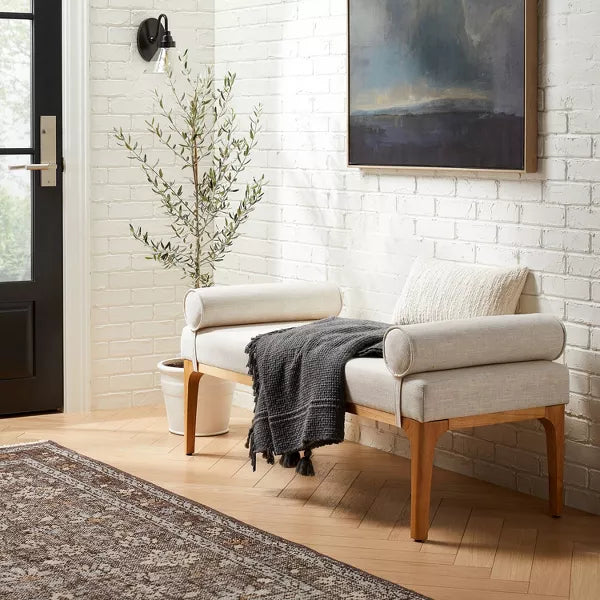 Randolph Bench with Bolster Pillows Linen OPEN BOX - Threshold designed with Studio McGee
