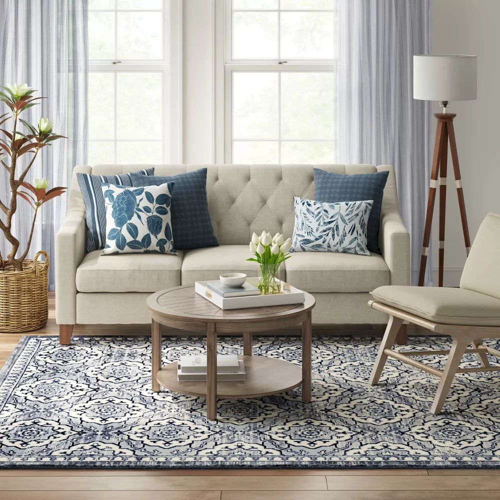 Kenbridge Persian Border Tile Print Mushroom Rug 7x10 Blue - Threshold