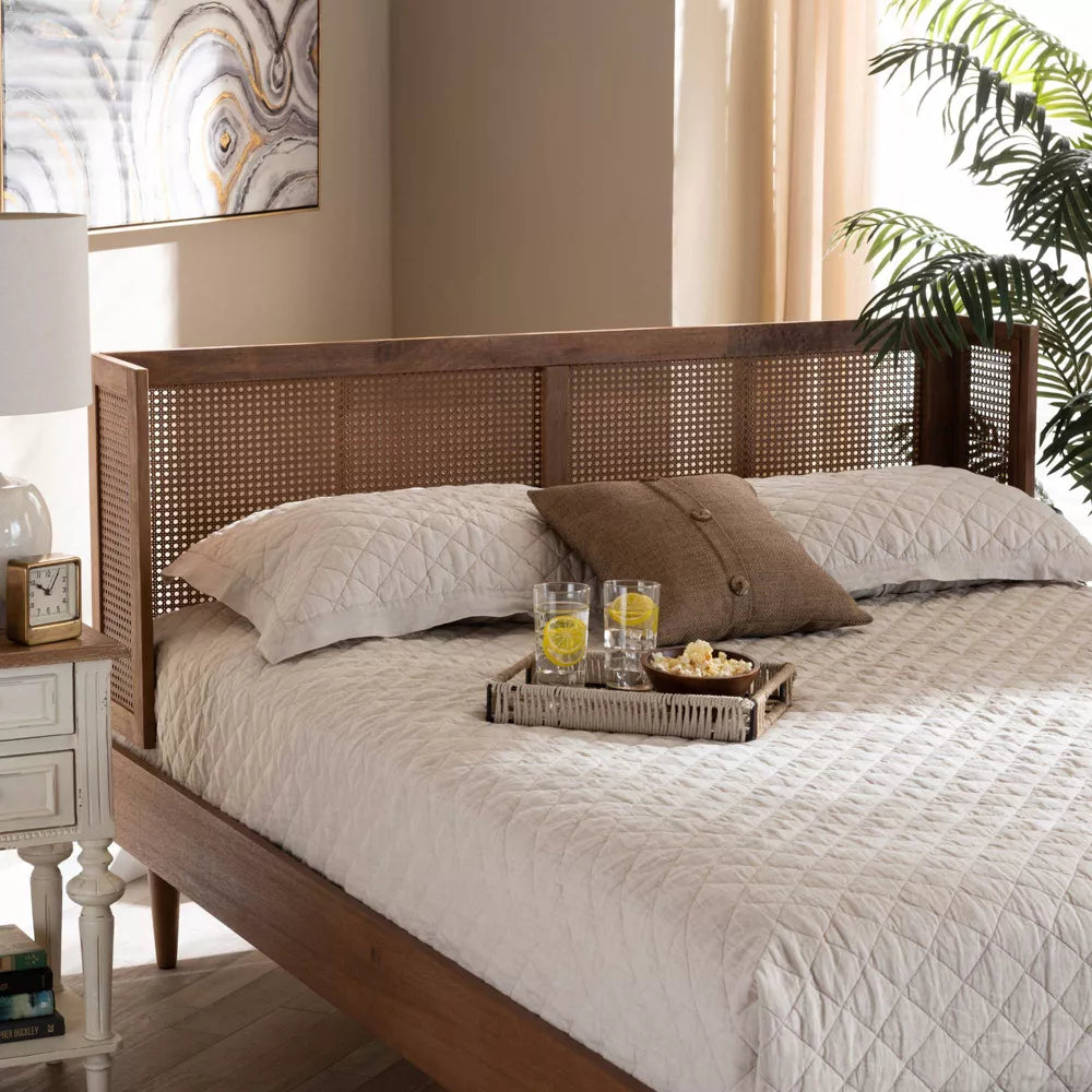 Rina Wood Wrap Around Headboard Ash Walnut - Baxton Studio- Queen