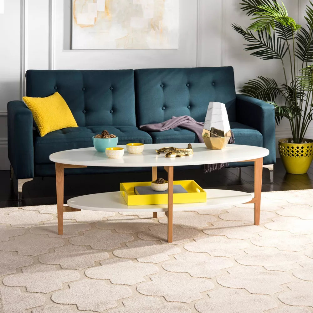 Woodruff Oval Coffee Table - White / Oak - Safavieh