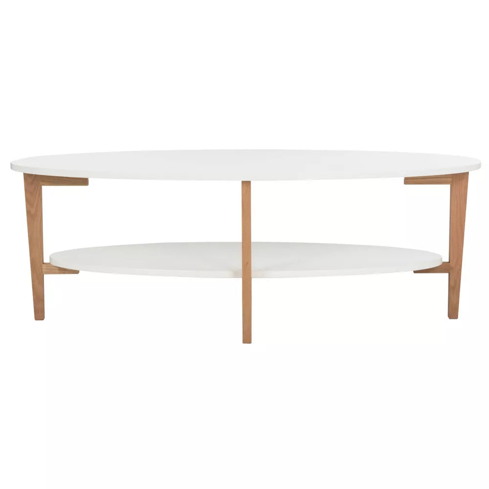 Woodruff Oval Coffee Table - White / Oak - Safavieh