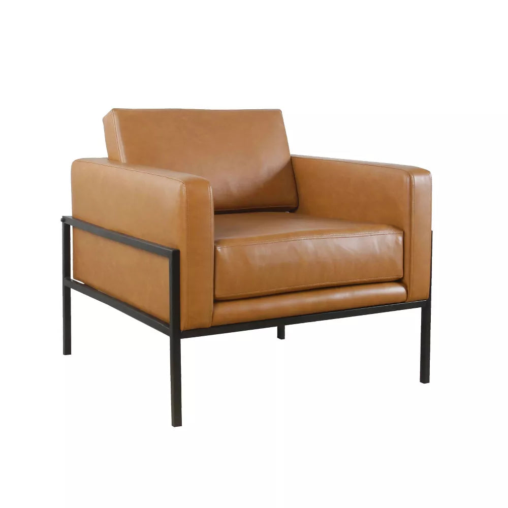 Modern Metal Frame Accent Chair Caramel Faux Leather