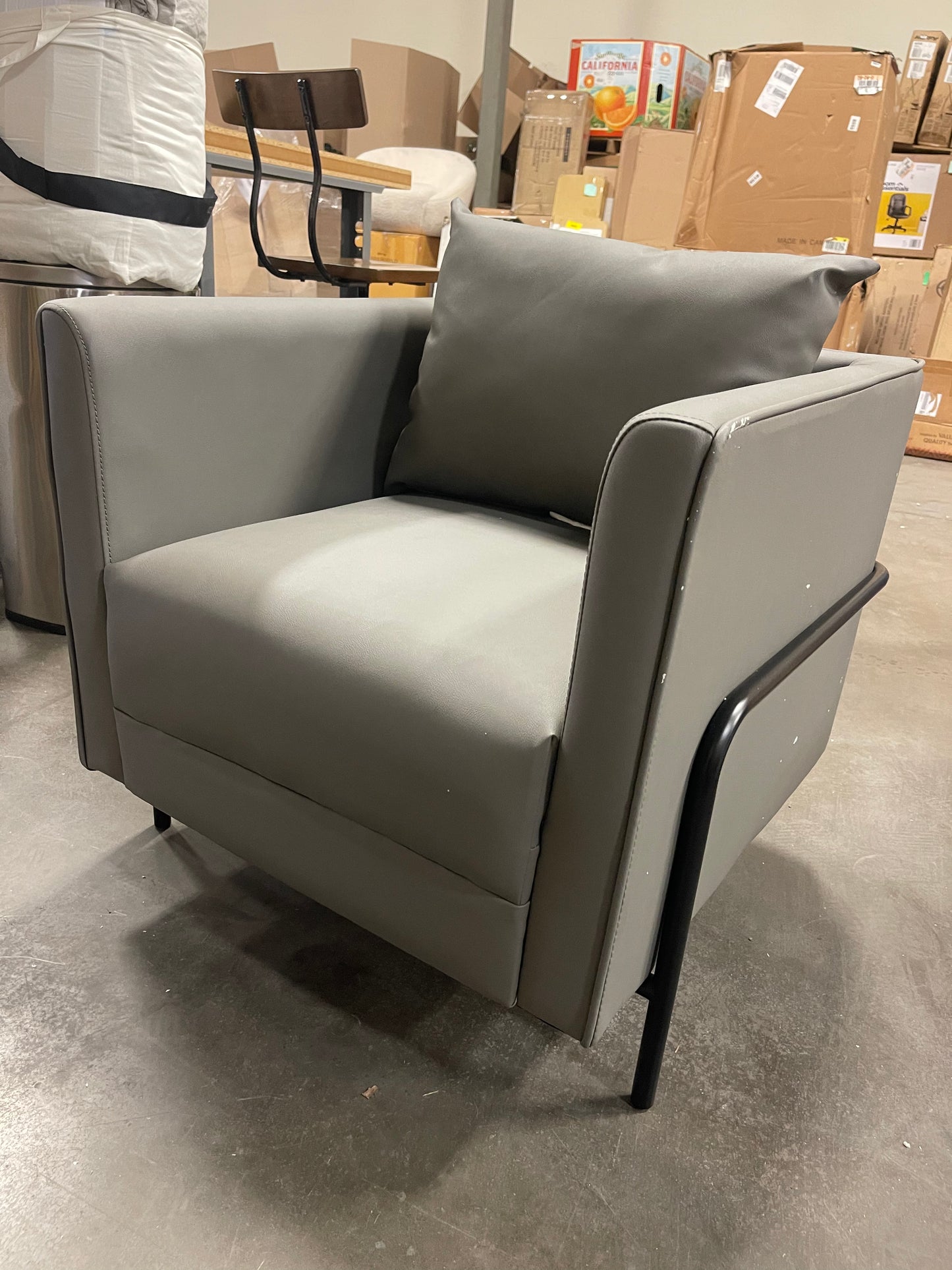 Upholstered Armchair with Metal Frame Gray Faux Leather- Project 62