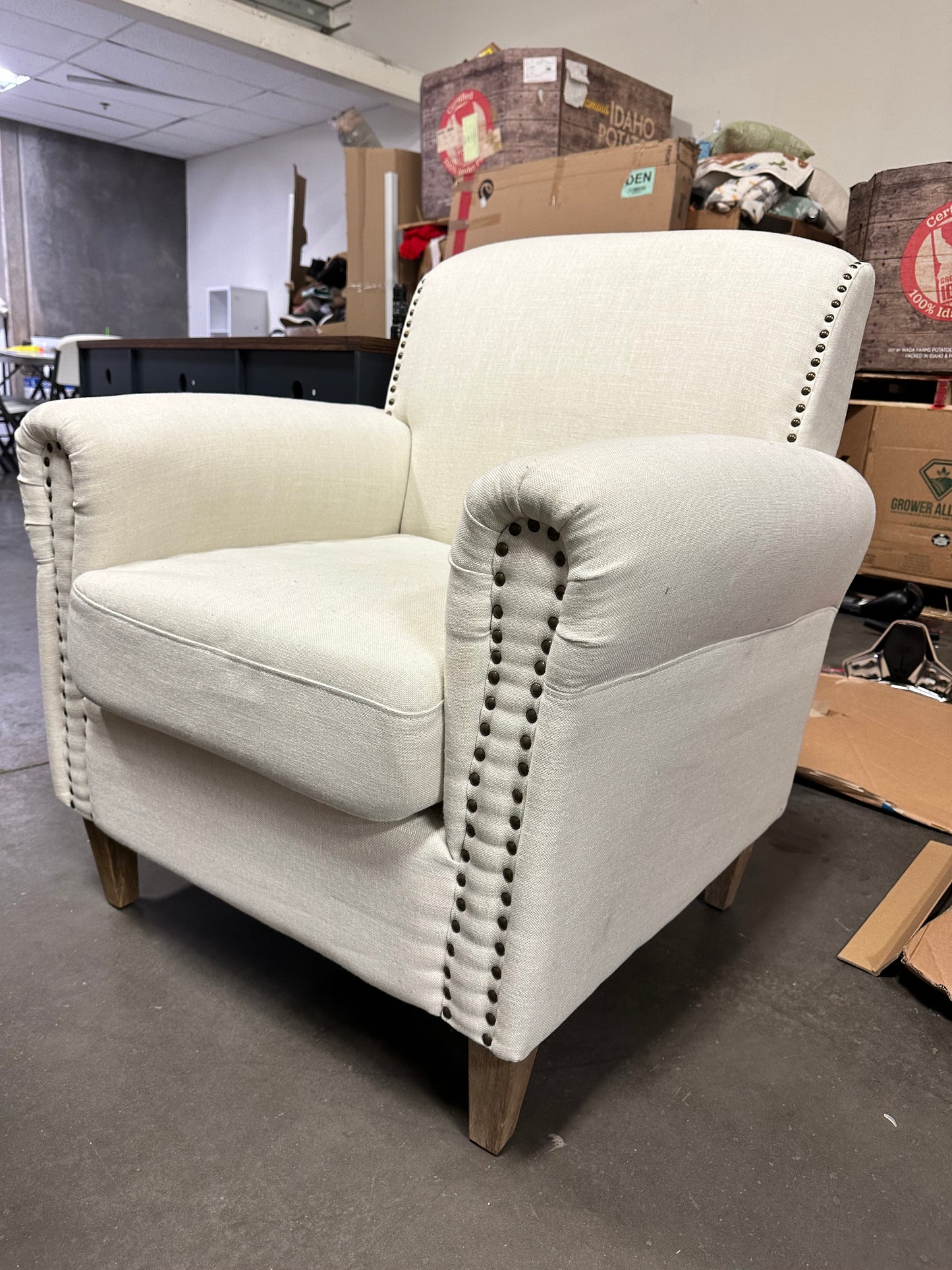 Cream Nailhead Armchair OPEN BOX