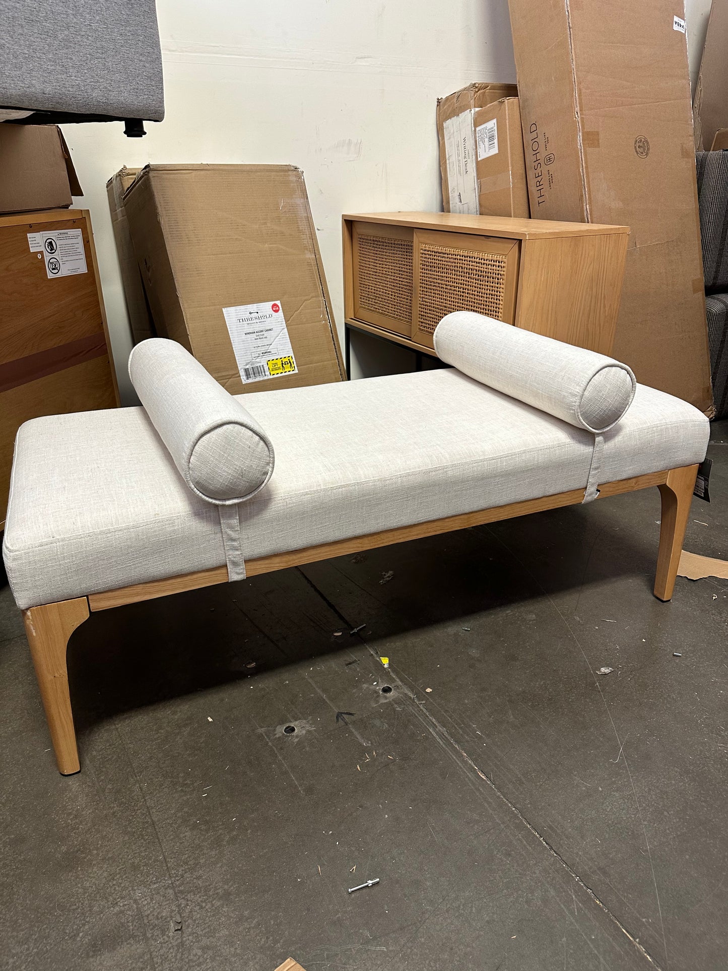 Randolph Bench with Bolster Pillows Linen OPEN BOX - Threshold designed with Studio McGee