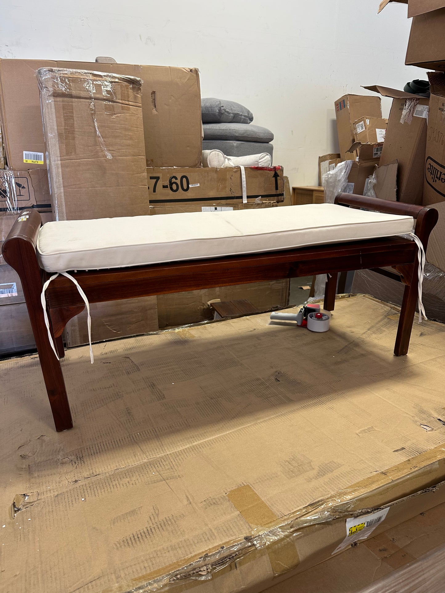 Nelson Wood Bench with Cushion Mahogany OPEN BOX- Christopher Knight Home