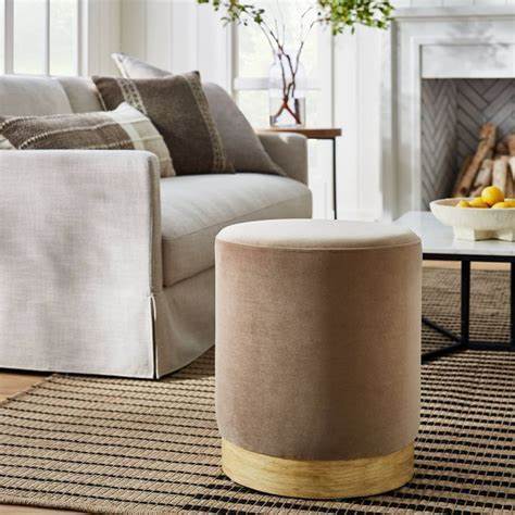 Midvale Velvet and Wood Drum Ottoman Brown - Threshold designed with Studio McGee