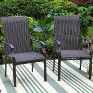 Rattan Metal Outdoor Dining Chair with Curved Armrest High in Back (2-Pack)
