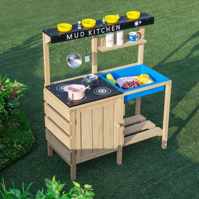 Outdoor Mud Kids Kitchen Playset Wooden Pretend Play Toy With Kitchenware
