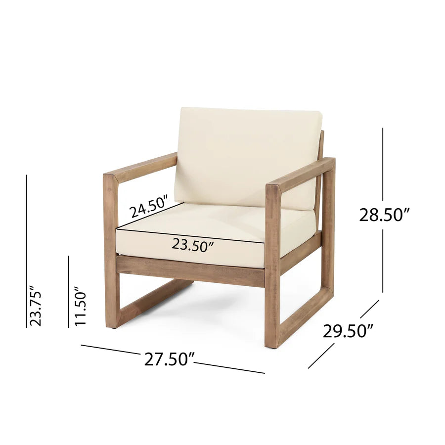Stefan Acacia Wood Outdoor Club Chair with Cushions by Christopher Knight Home