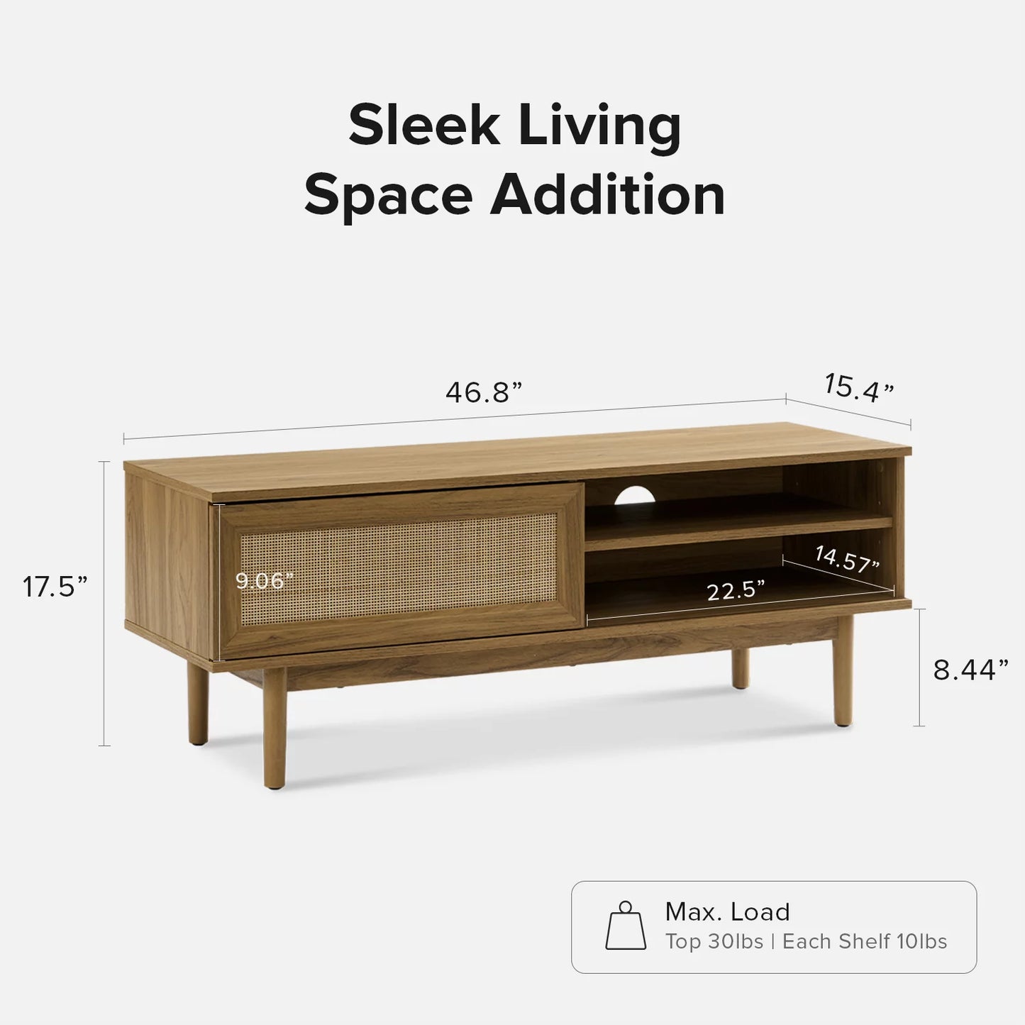 Mopio "Haylee" boho rattan 46in TV stand, oak