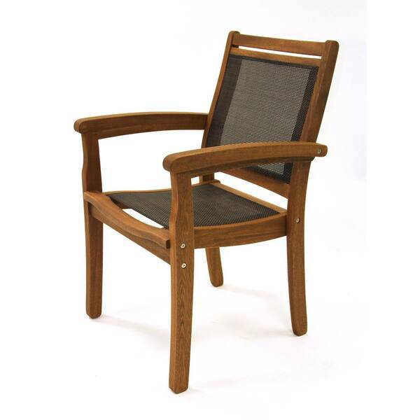 Outdoor Interiors Stackable Eucalyptus and Sling Outdoor Dining Chair