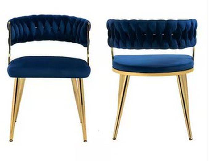 Modern Navy Blue Velvet Upholstered Cutout Back Dining Chair - Set of 2