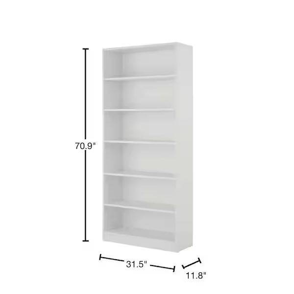 StyleWell Braxten 71 in. White 6-Shelf Basic Bookcase with Adjustable Shelves