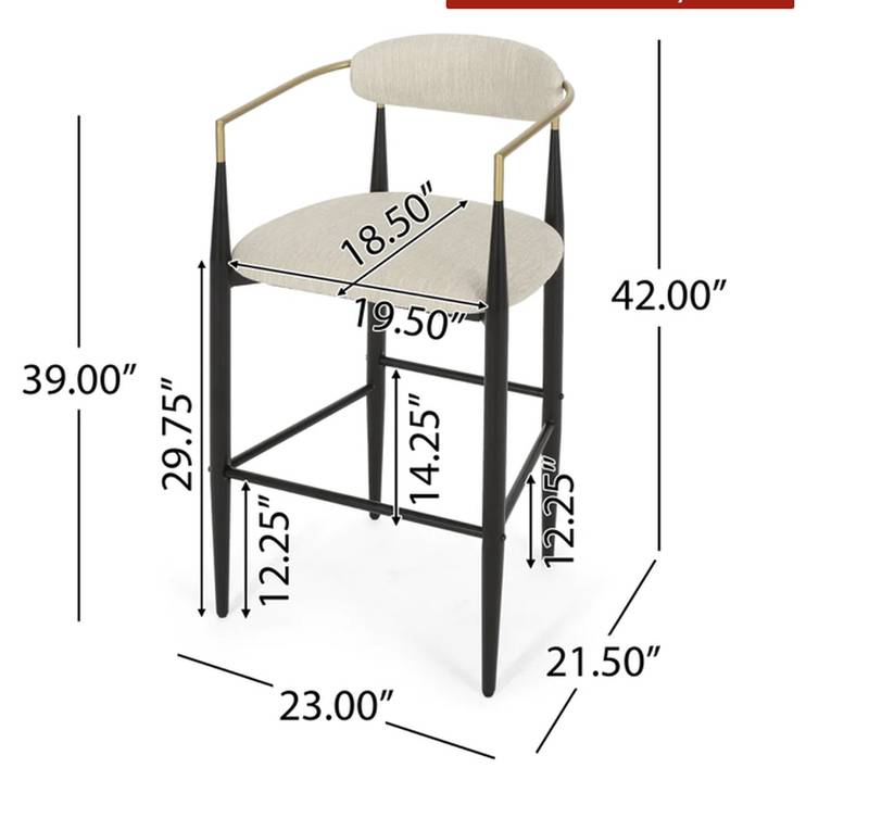 Elmore Modern Fabric Upholstered Iron 30 Inch Barstools (Set Of 2) - Beige, Black, And Gold