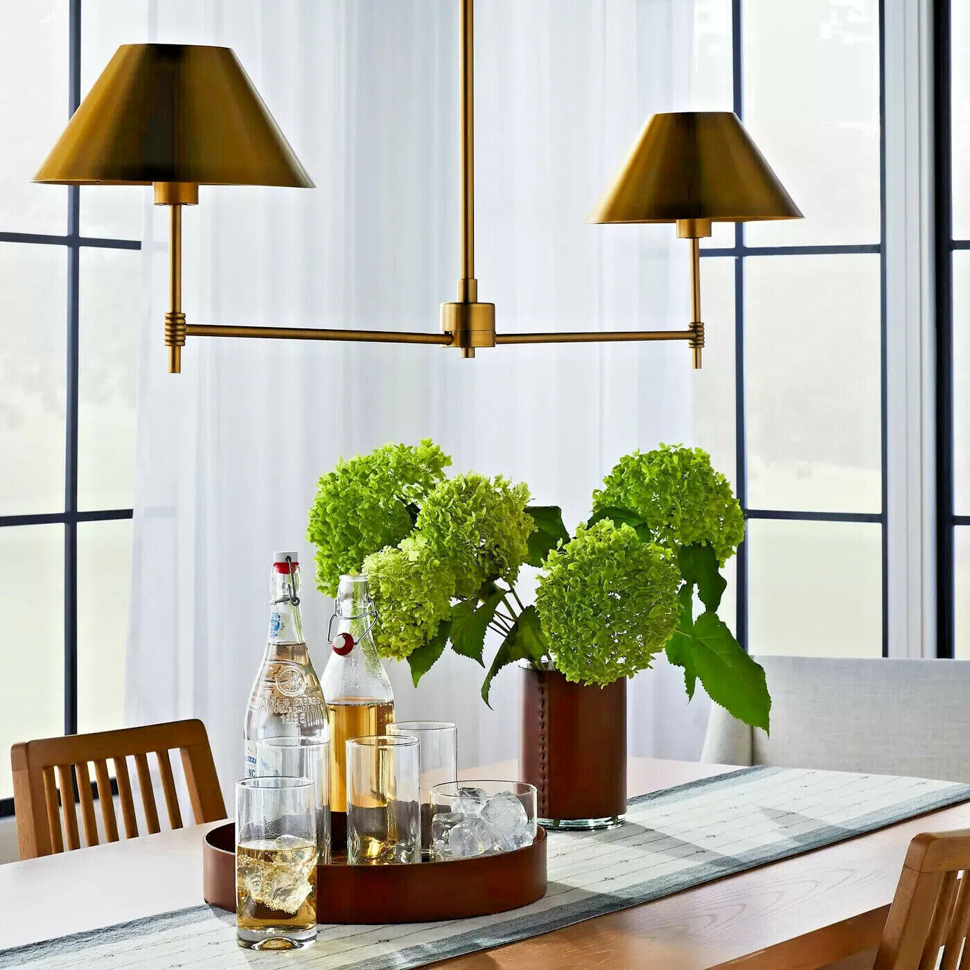 Metal Two Arm Shaded Chandelier Ceiling Light Brass- Threshold