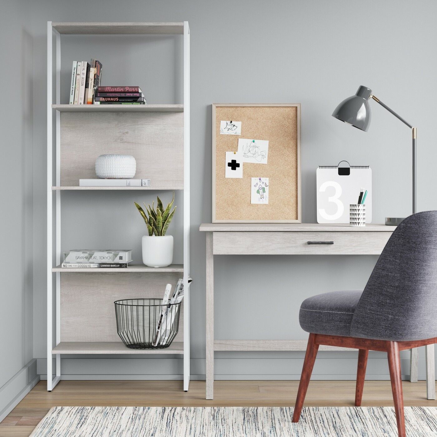 Paulo 4 Shelf 66.7" Bookshelf White Slim Vertical Powder-Coated Finish