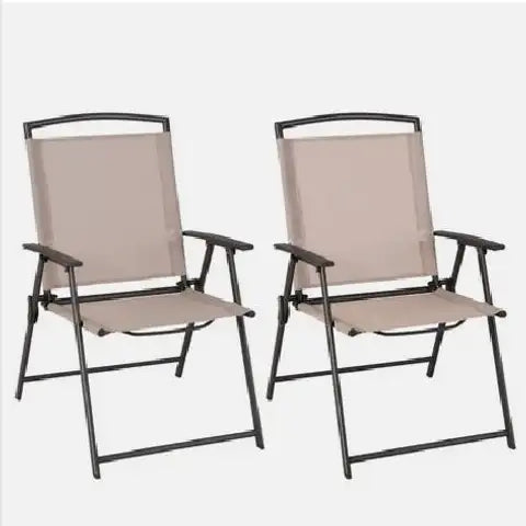Set Of 2 Patio Dining Chairs With Armrests And Rustproof Steel Frame-Beige