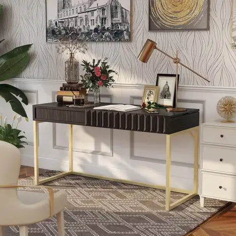 Bird Modern 57-inch Metal Lift-top Standing Desk by Furniture of America- Walnut/Gold