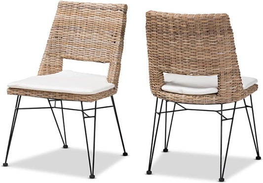 Baxton Studio Nafaro Gray Rattan Metal Dining Chair with Cushion 2-Piece Set