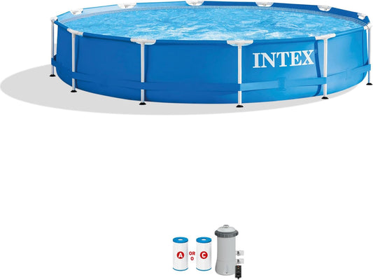 Intex 28211EH Metal Frame above Ground Swimming Pool Set: 12ft x 30in -Includes 530 GPH Cartridge Filter Pump