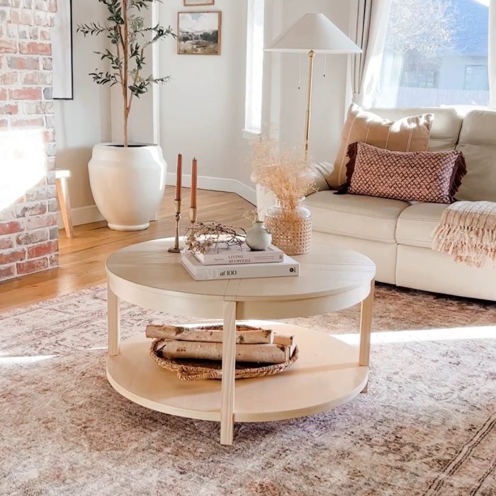 Porto Round Wood Coffee Table Bleached Wood - Threshold™