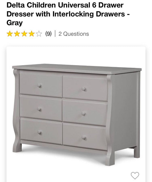 Delta Children 6 Drawer Dresser - Gray