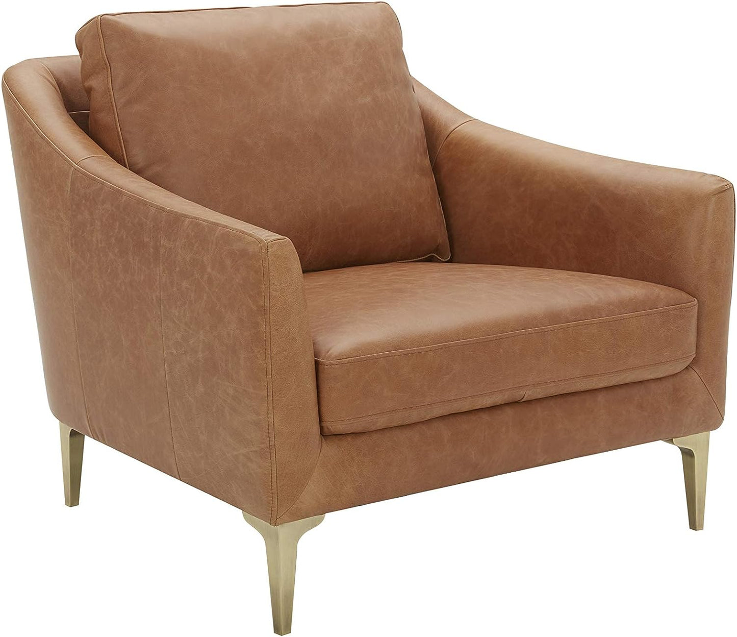 Brand Rivet Alonzo Contemporary Leather Living Room Cognac Leather Accent Chair