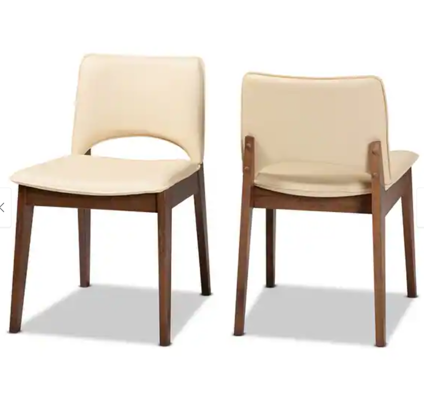 Afton Mid-Century Modern 2-Piece Short Back Dining Chair Set- Beige