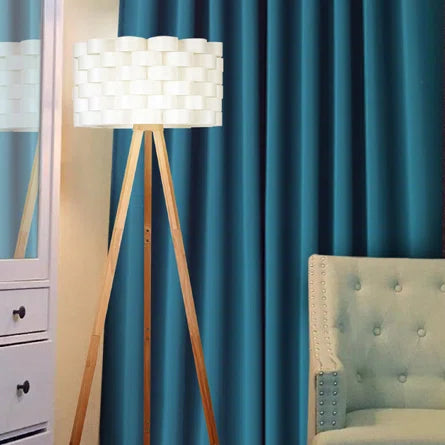 Brightech Bijou 60 in. Natural Wood LED Tripod Floor Lamp with Interlacing Ribbon White Shade