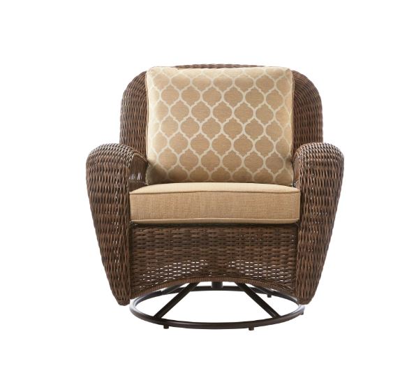 Beacon Park Brown Wicker Outdoor Patio Swivel Lounge Chair with Toffee Trellis Tan Cushions