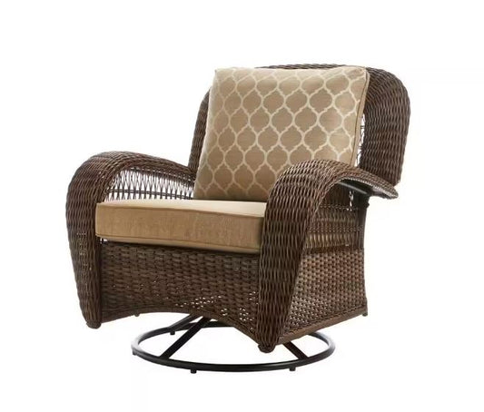 Beacon Park Brown Wicker Outdoor Patio Swivel Lounge Chair with Toffee Trellis Tan Cushions