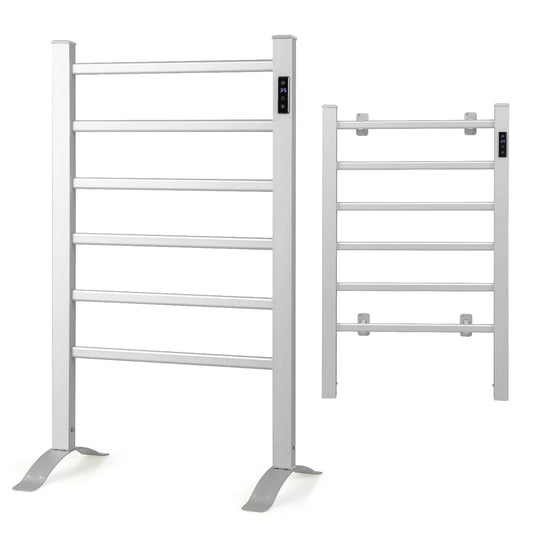 Costway Freestanding and Wall-Mounted 6 Bars Towel Warmer with Timer and LED Display