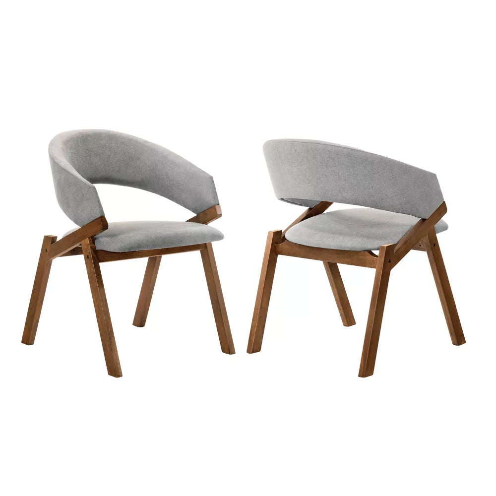 Set of 2 Talulah Fabric Veneer Dining Chairs Gray/Walnut -Armen Living