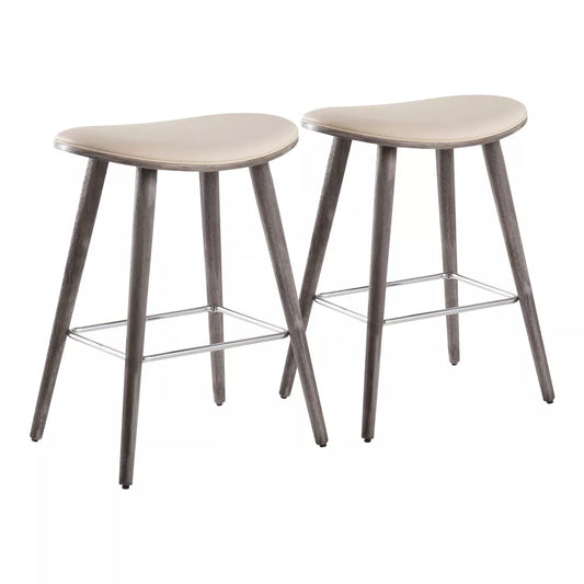 Set of 2 26" Saddle Counter Height Barstools with Faux Leather Gray/Cream - LumiSource