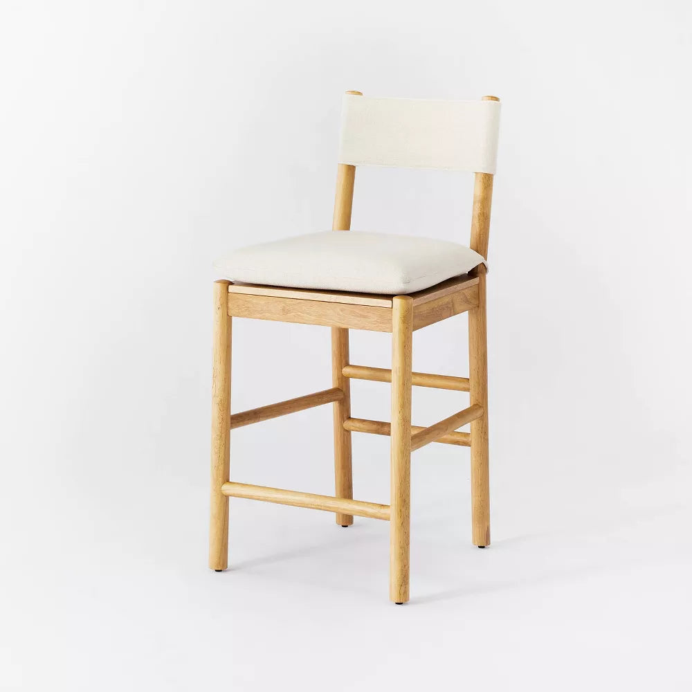 Emery Wood Counter Height Barstool with Upholstered Seat and Sling Back Natural - Threshold designed with Studio McGee