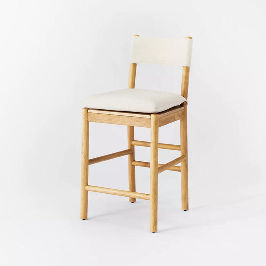 Emery Wood Counter Height Barstool with Upholstered Seat and Sling Back Natural - Threshold designed with Studio McGee