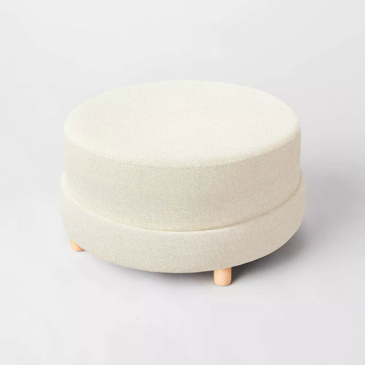 Catalina Round Ottoman Cream with Leather Piping - Threshold designed with Studio McGee