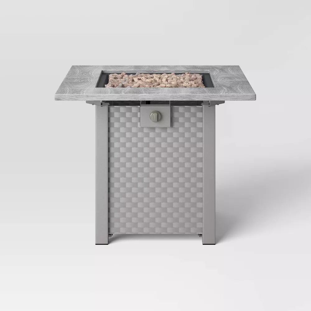 30" Square Stamped Steel Wicker Outdoor Fire Pit -Threshold: Lava Rock, Heat-Resistant, 50k BTU