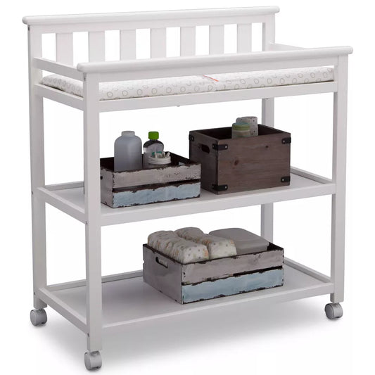 Delta Children Adley Changing Table with Casters -Bianca White