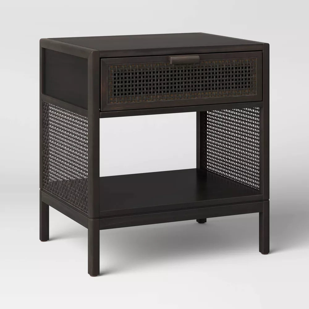 Minsmere Caned Accent Table with Drawer Black - Threshold