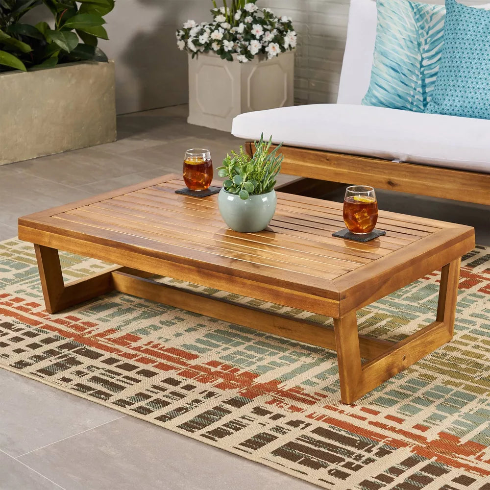 Sherwod Acacia Wood Coffee Table -Teak -Christopher Knight Home: Weather-Resistant, Slat Design