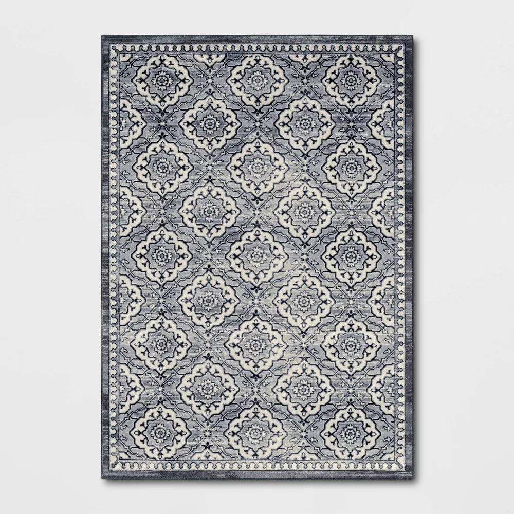 Kenbridge Persian Border Tile Print Mushroom Rug 7x10 Blue - Threshold