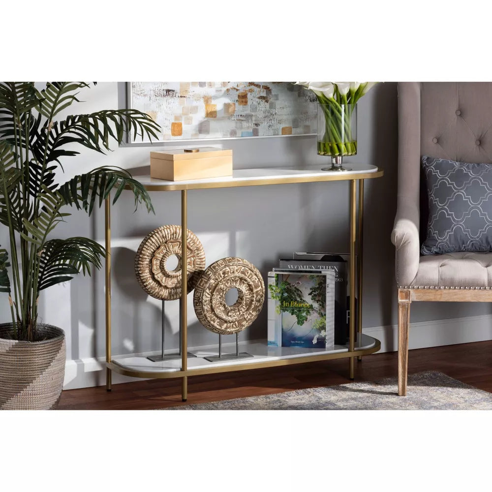 Dominic Metal Console Table with Faux Marble Tabletop Gold - Baxton Studio