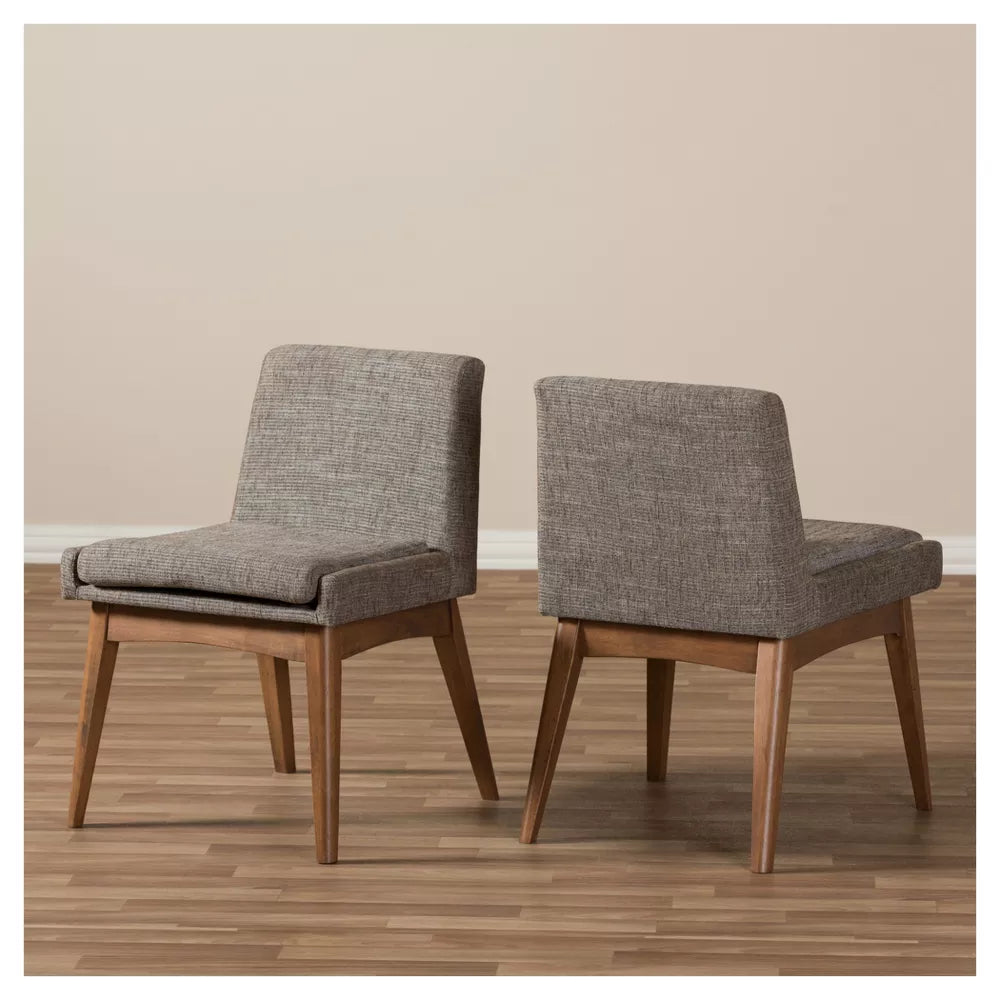 Set of 2 Nexus Mid - Century Modern Wood Finishing and Fabric Upholstered Dining Side Chair Gravel/Walnut Brown - Baxton Studio