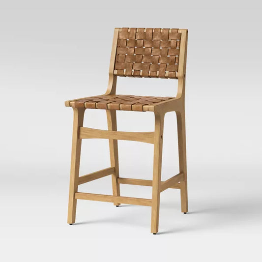 Ceylon Woven Counter Height Barstool - Threshold™-Brown leather/Natural