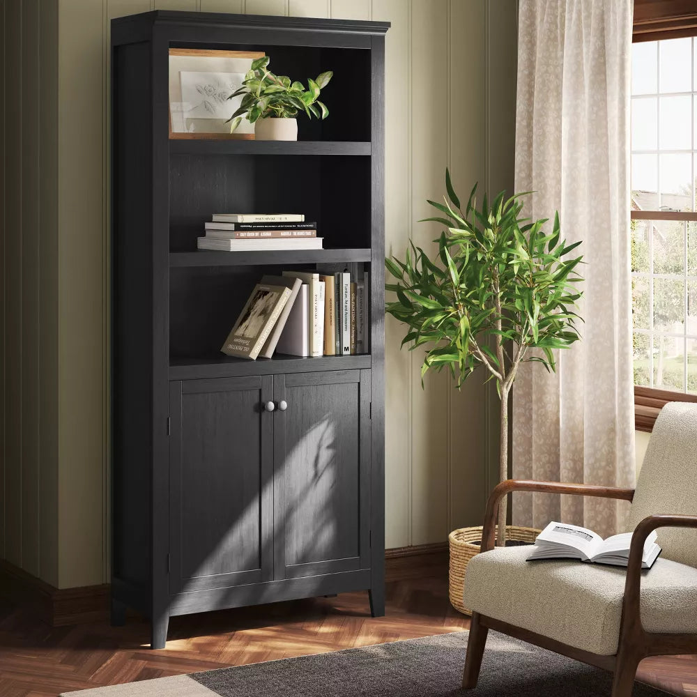 72" Carson 5 Shelf Bookcase with Doors Black - Threshold