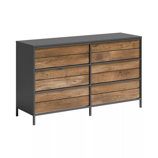 Boulevard 6 Drawer Horizontal Dresser with Metal Frame Black -Sauder